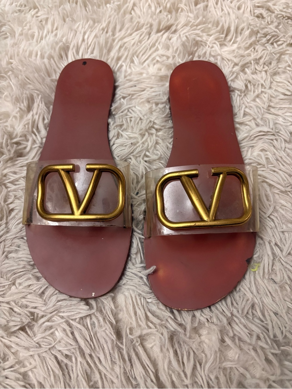 Valentino Garavani Red Slide Sandals with Gold Logo